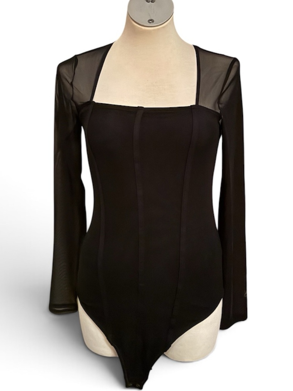 NWT Abercrombie Black Long Sleeve Square Neck Bodysuit Medium